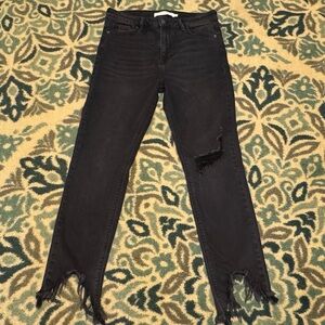 Trendy Women’s Hidden Jeans Hi Rise Frayed Ankle Black Stretch Jeans 30 x 27.5